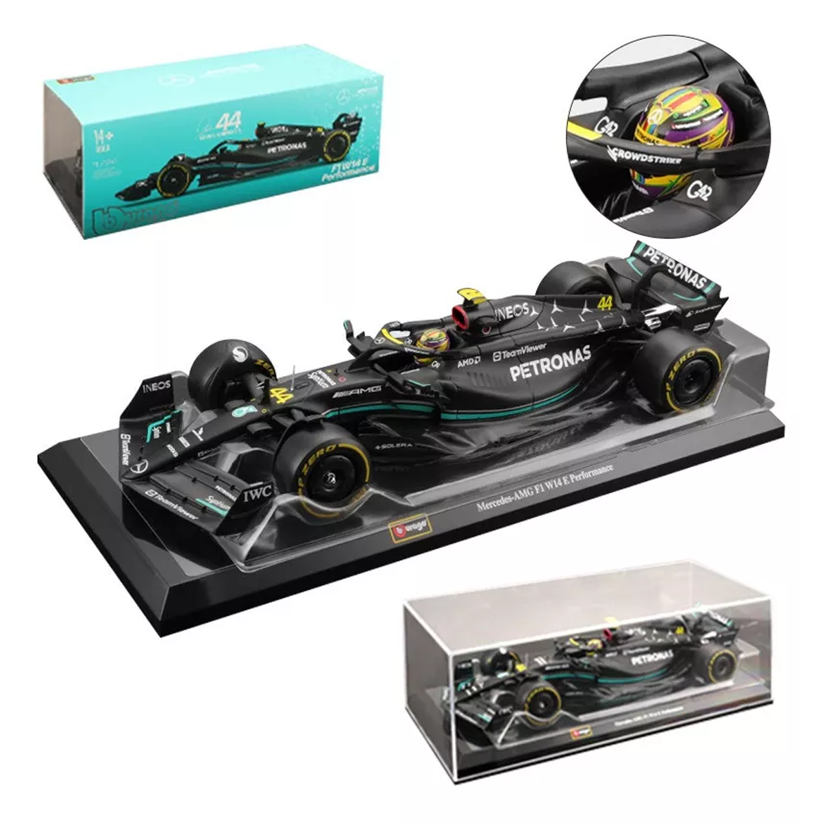 Bburago-Coche de juguete Fórmula Uno, 1:24, Mercedes AMG Team W14 44 # Hamilton Bburago-Coche de juguete Fórmula Uno, 1:24, Mercedes AMG Team W14 44 # Hamilton